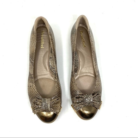 Beautifeel Elle Taupe Snake Combi leather cap toe flats - Picture 4 of 9